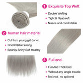 Silver Gray Straight Human Hair Weave Bundles with Closure